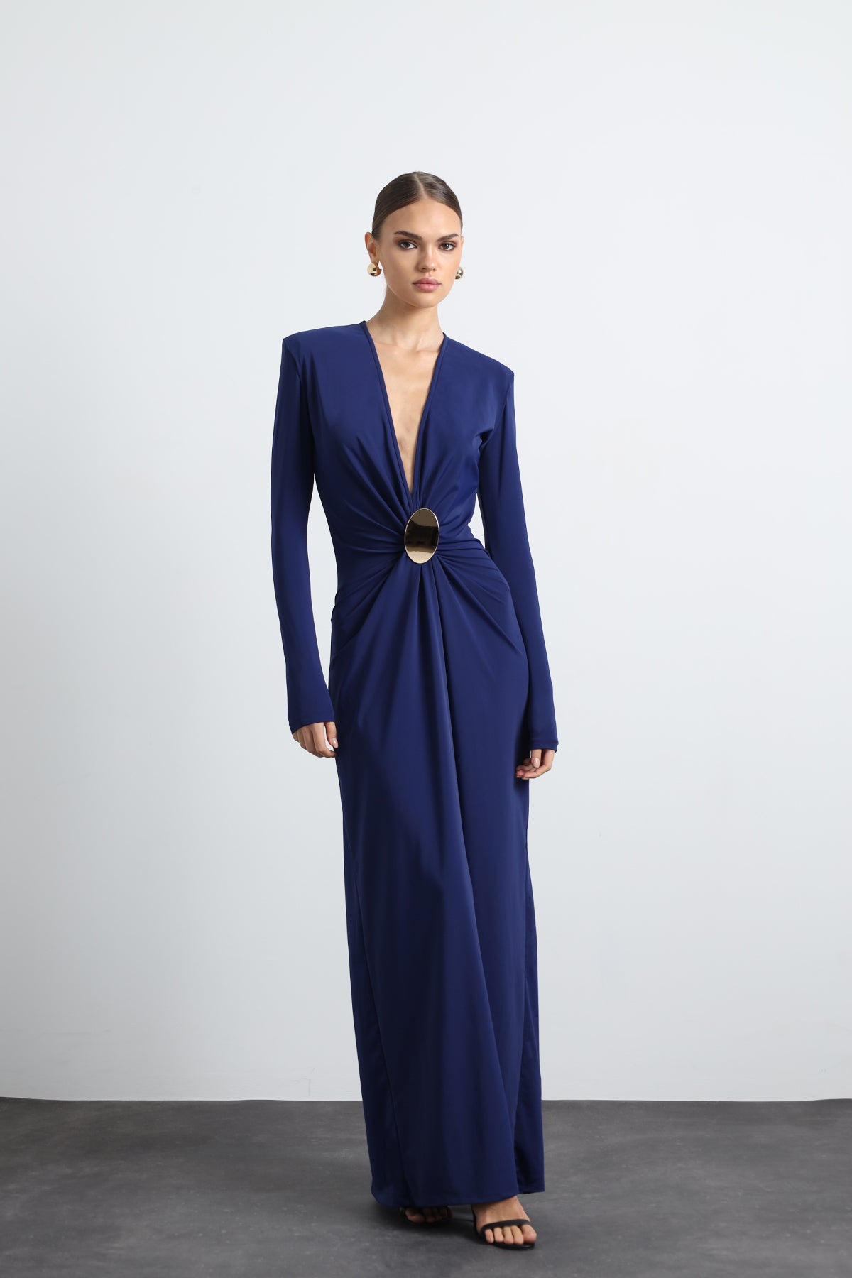 Sayora Long Sleeve Maxi Navy Blue Dress