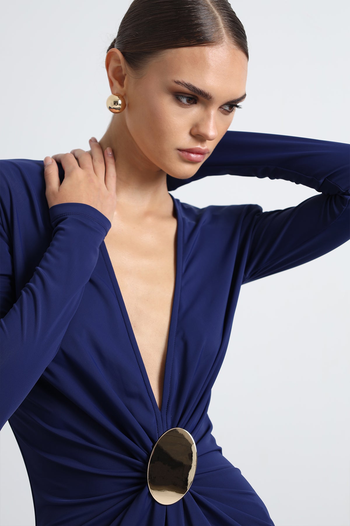 Sayora Long Sleeve Maxi Navy Blue Dress