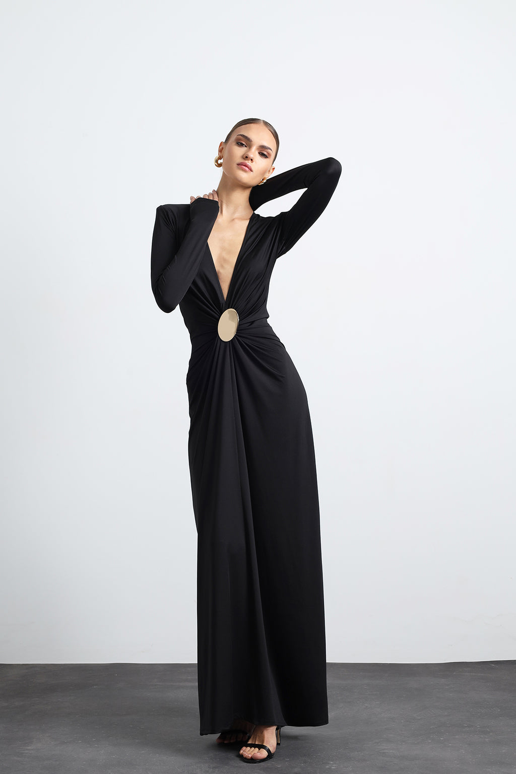 Sayora Long Sleeve Maxi Black Dress
