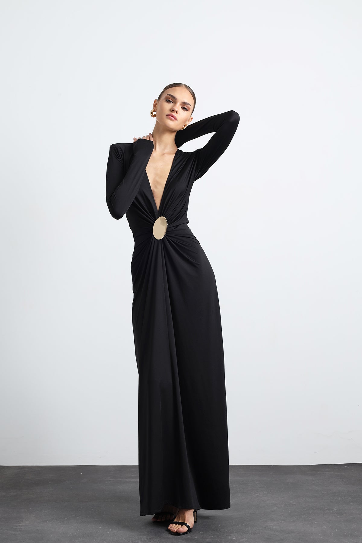 Sayora Long Sleeve Maxi Black Dress