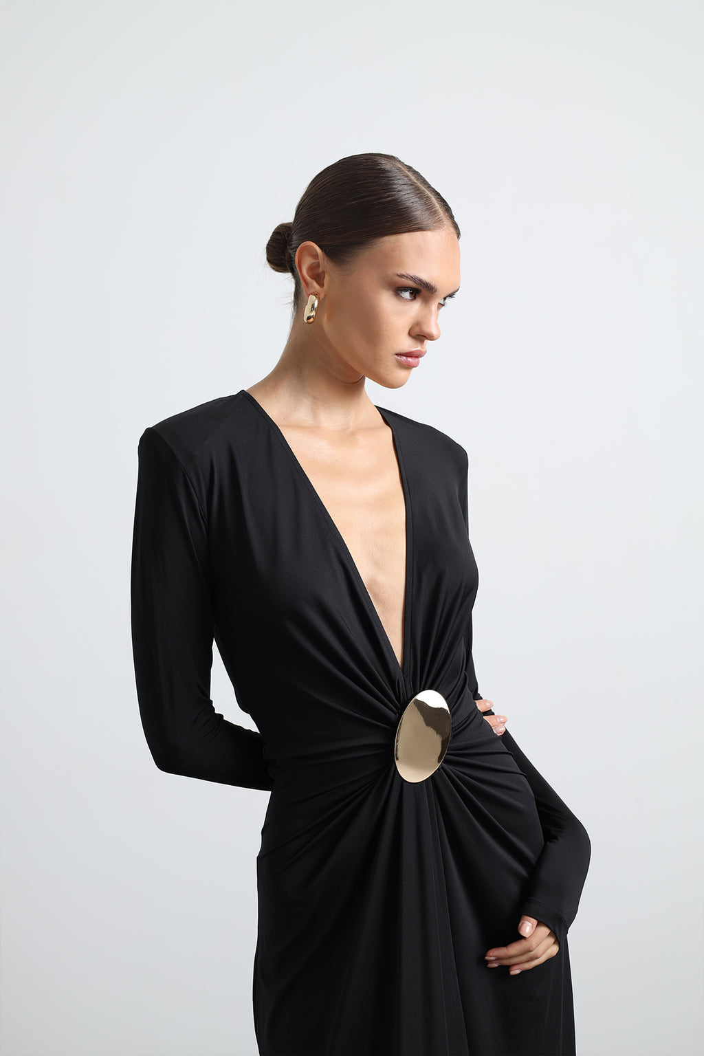 Sayora Long Sleeve Maxi Black Dress