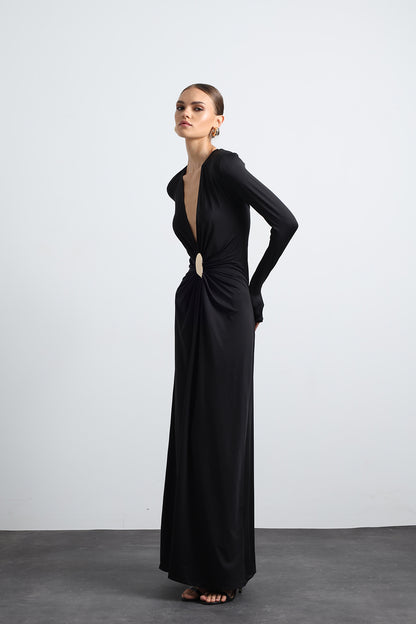 Sayora Long Sleeve Maxi Black Dress