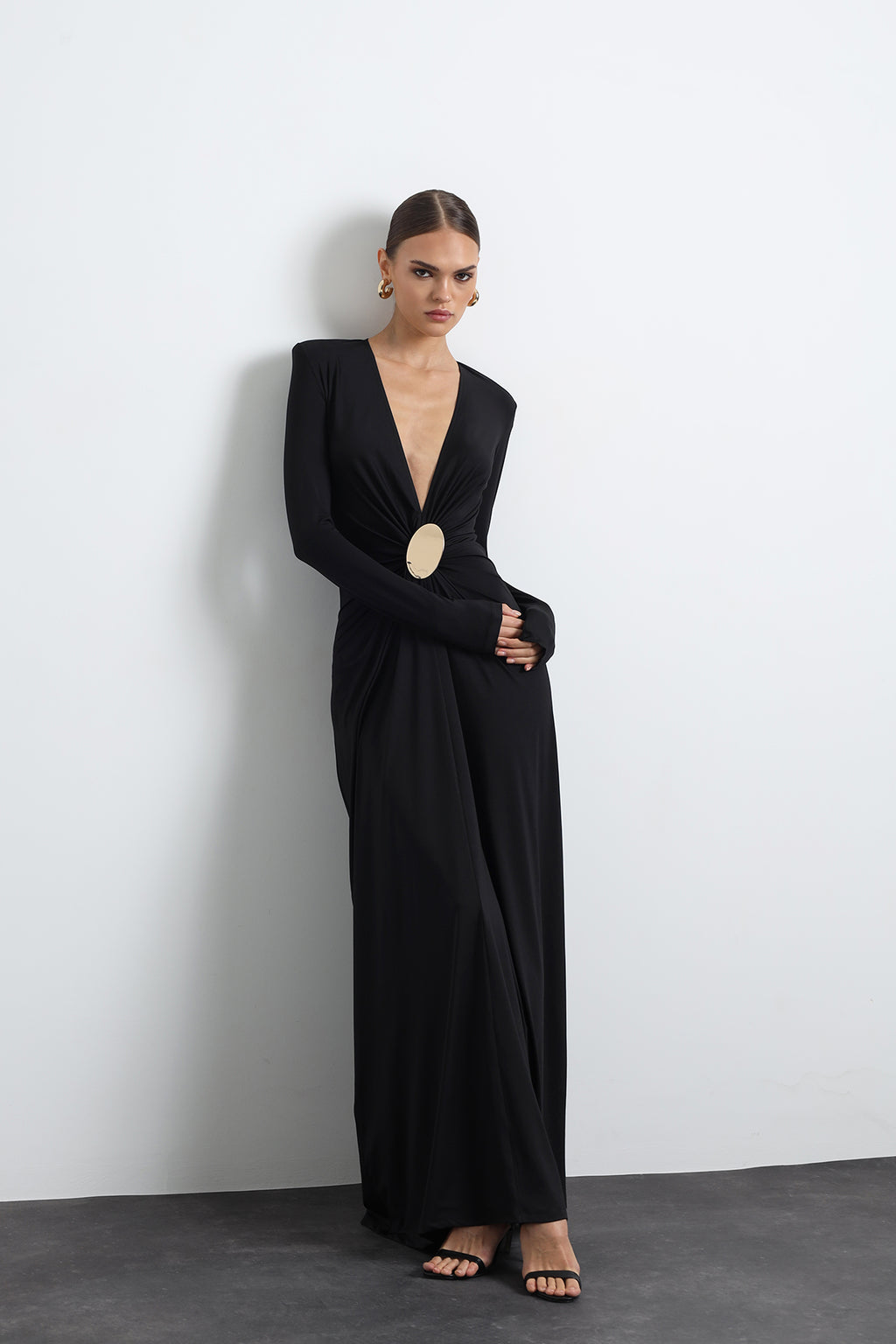 Sayora Long Sleeve Maxi Black Dress