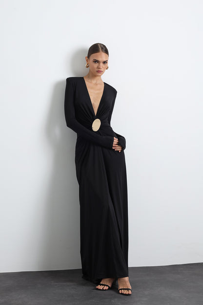 Sayora Long Sleeve Maxi Black Dress