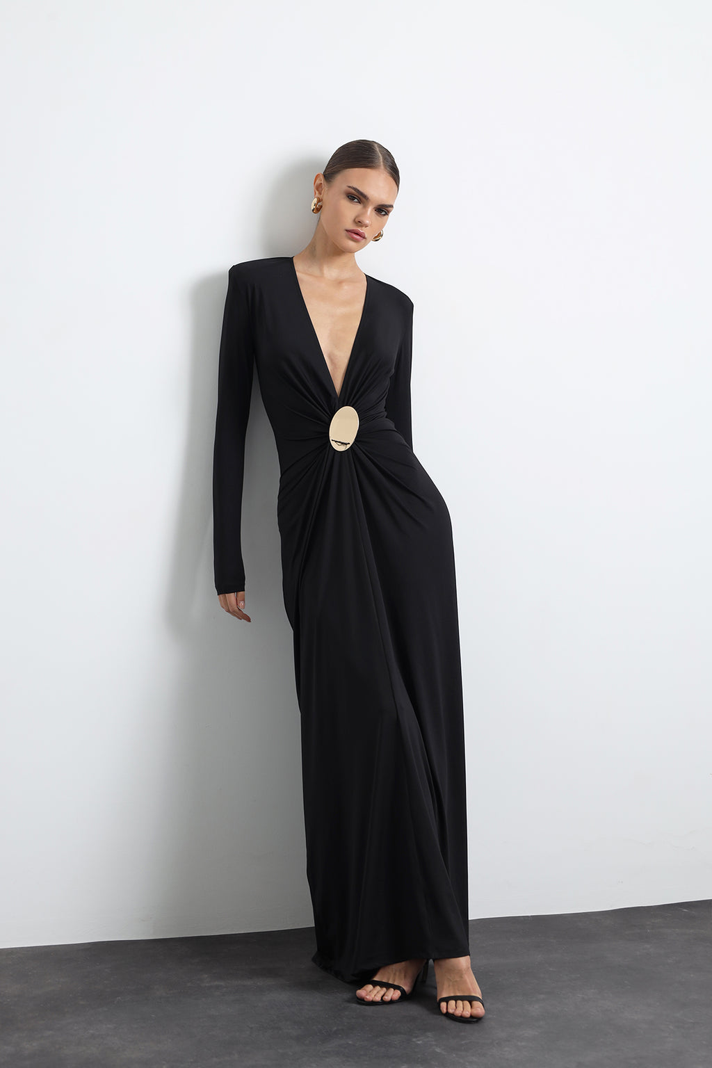 Sayora Long Sleeve Maxi Black Dress
