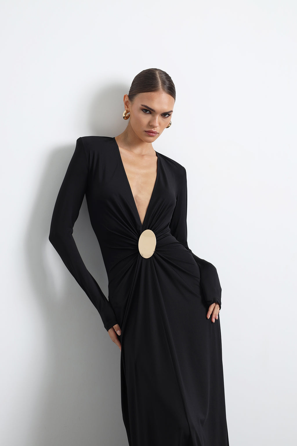 Sayora Long Sleeve Maxi Black Dress