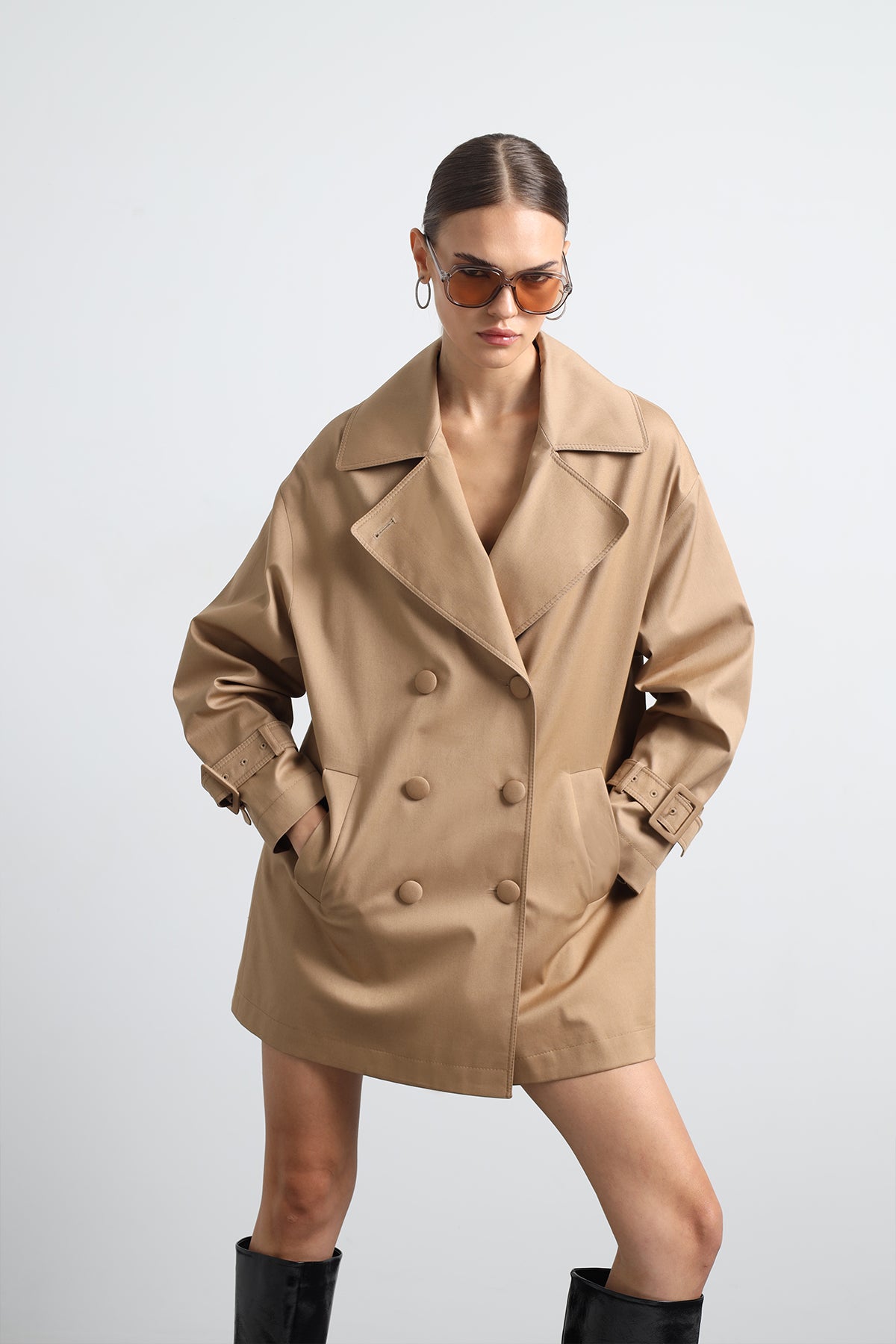 Serave Mini Camel Trench Coat
