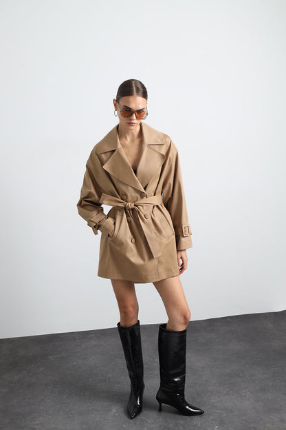 Serave Mini Camel Trench Coat