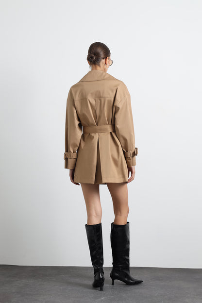 Serave Mini Camel Trench Coat