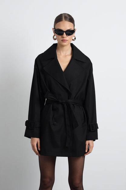 Serave Mini Black Trench Coat