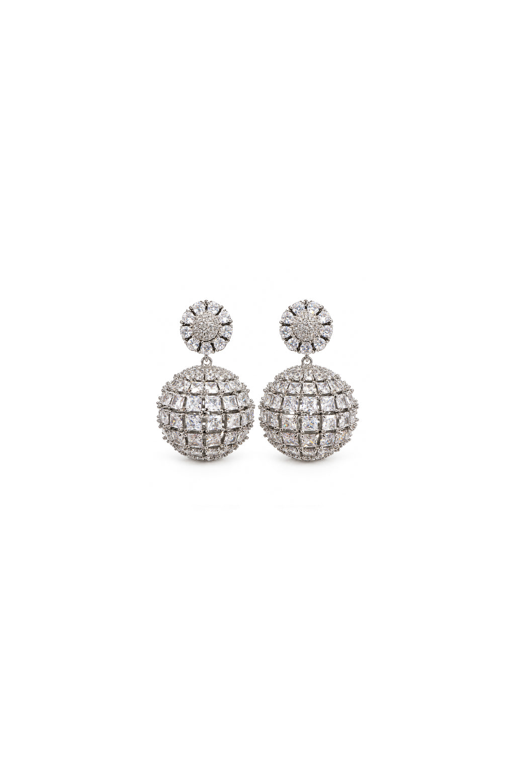 Shera Silver-Tone Crystal Sphere Drop Evening Earrings