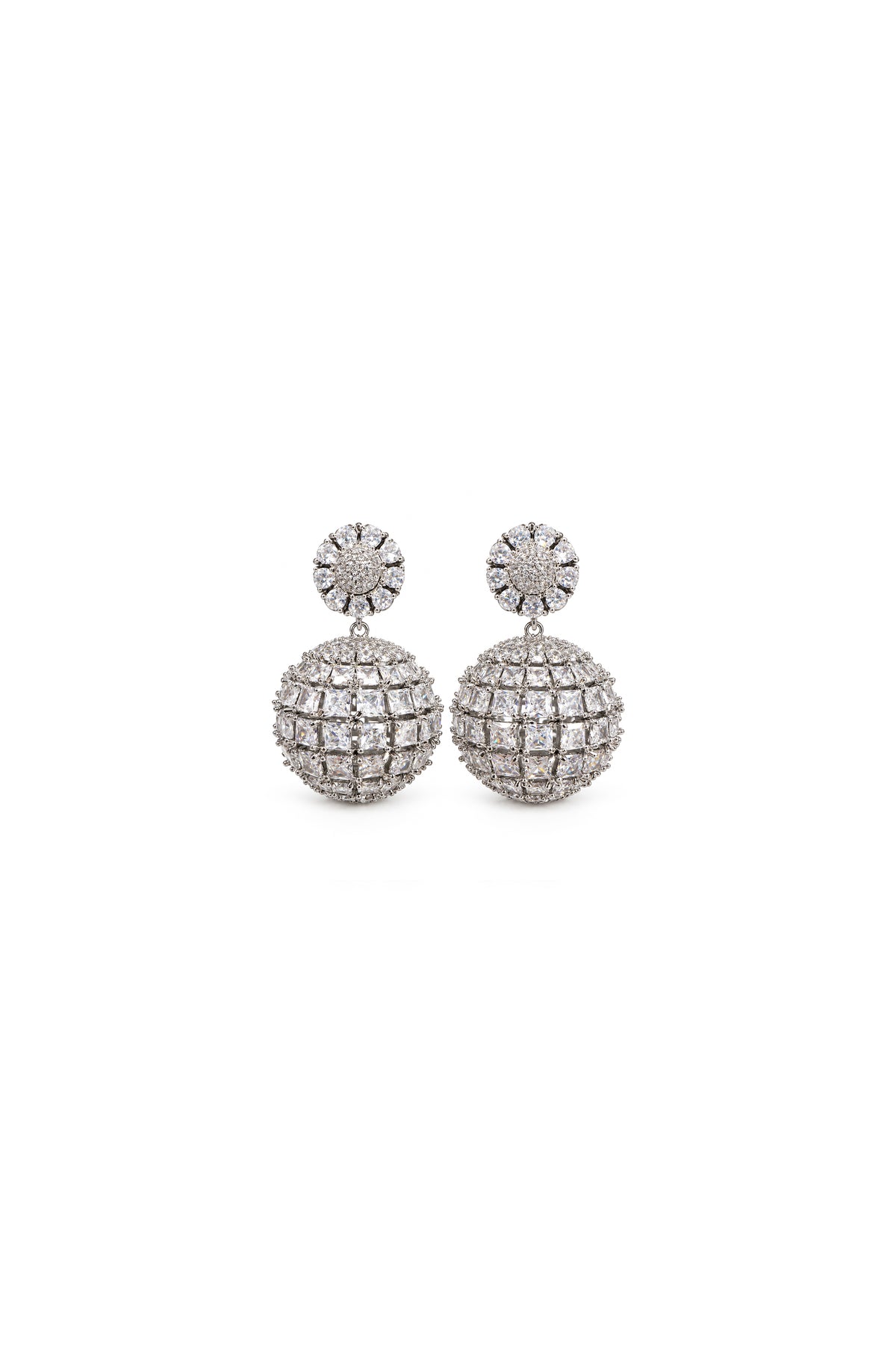 Shera Silver-Tone Crystal Sphere Drop Evening Earrings