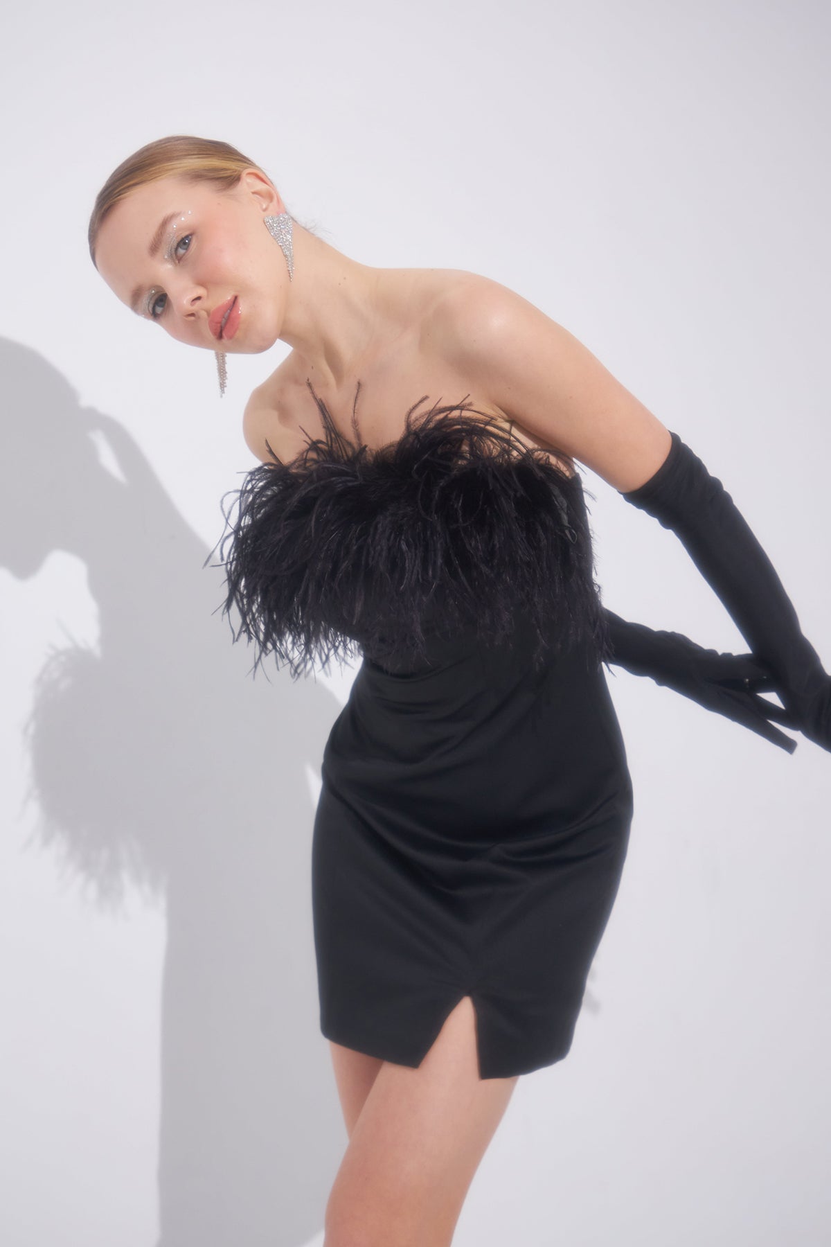 Liana Feathered Black Mini Dress