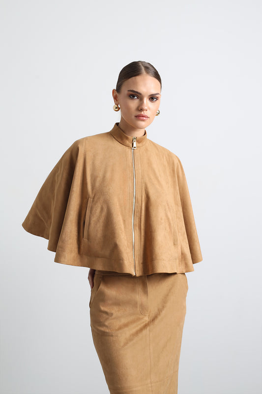 Lenia Camel Suede Pancho