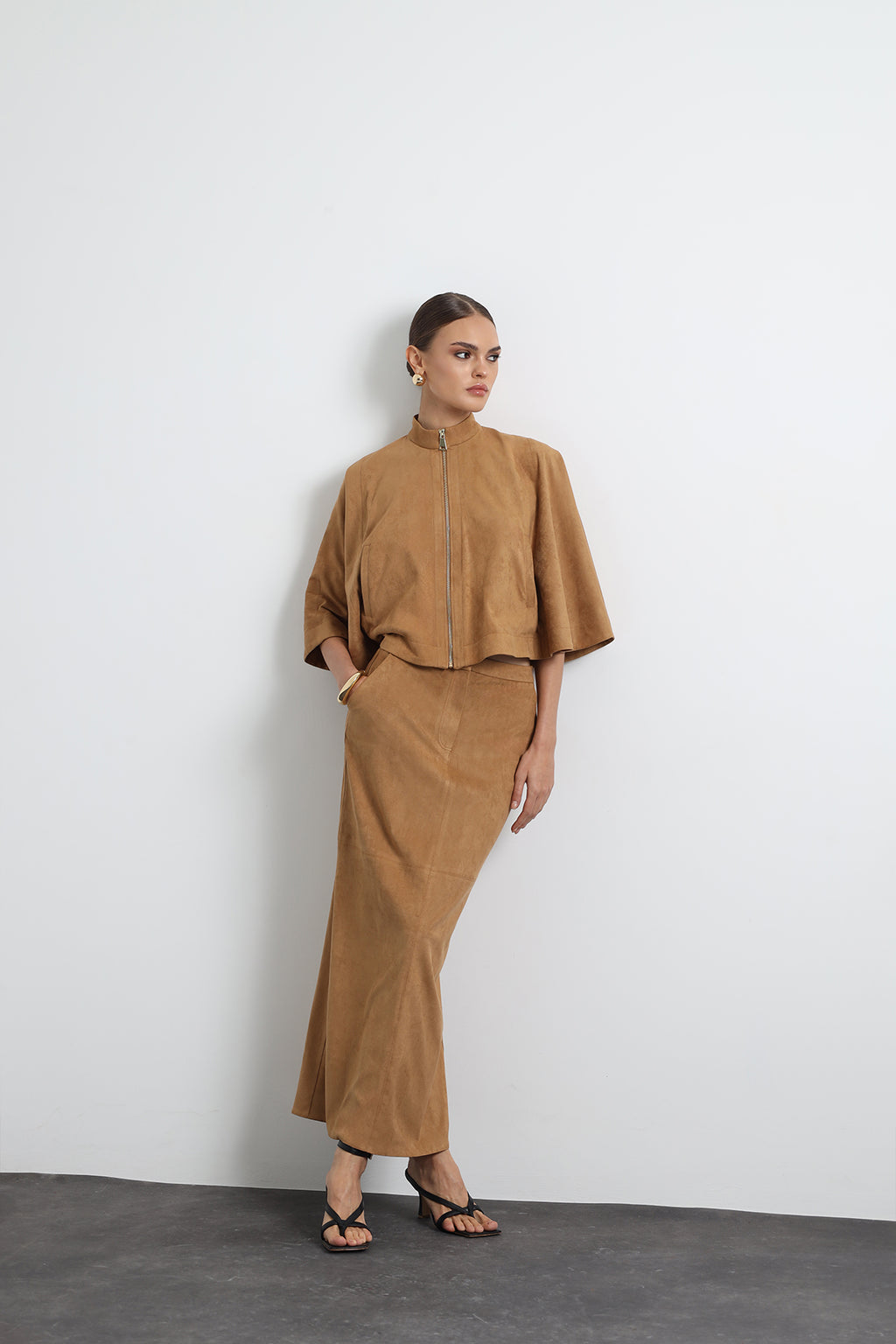 Lenia Camel Suede Poncho