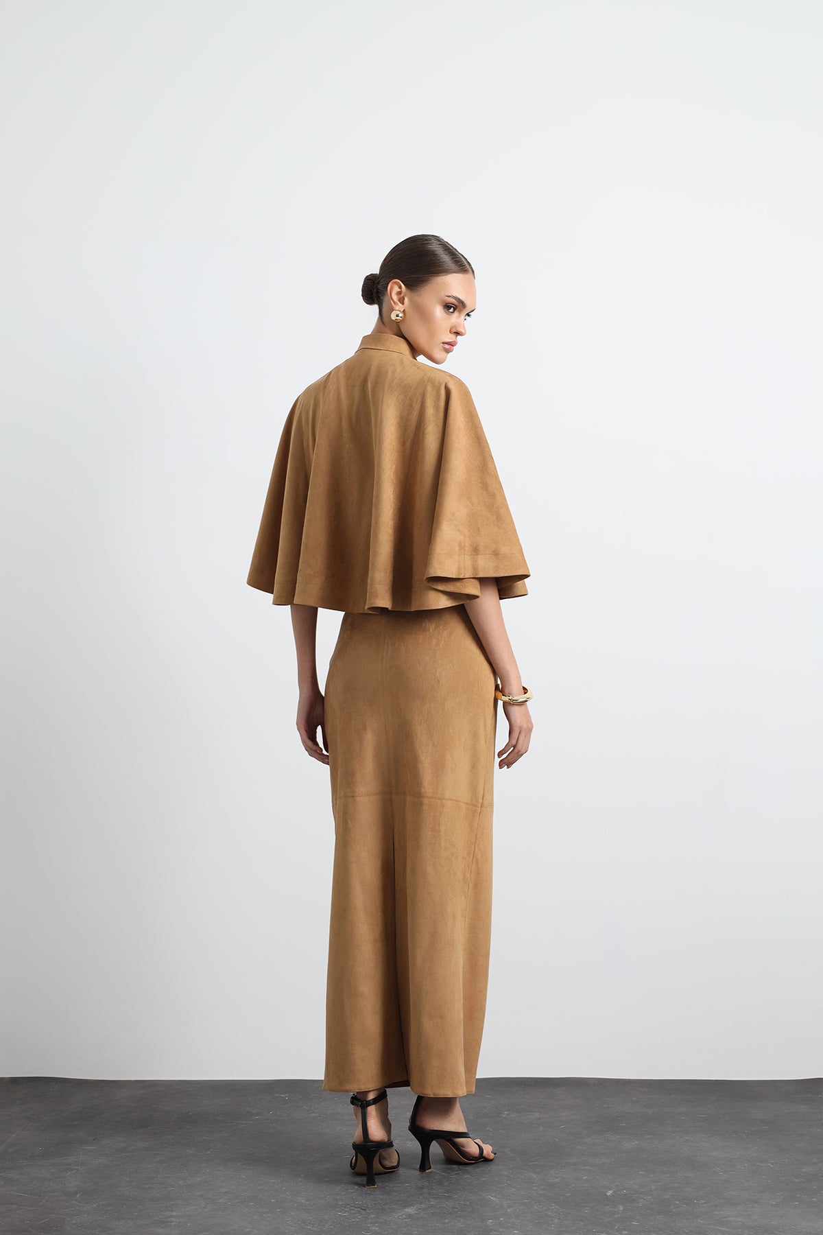 Lenia Camel Suede Poncho