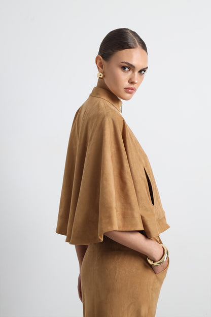 Lenia Camel Suede Pancho