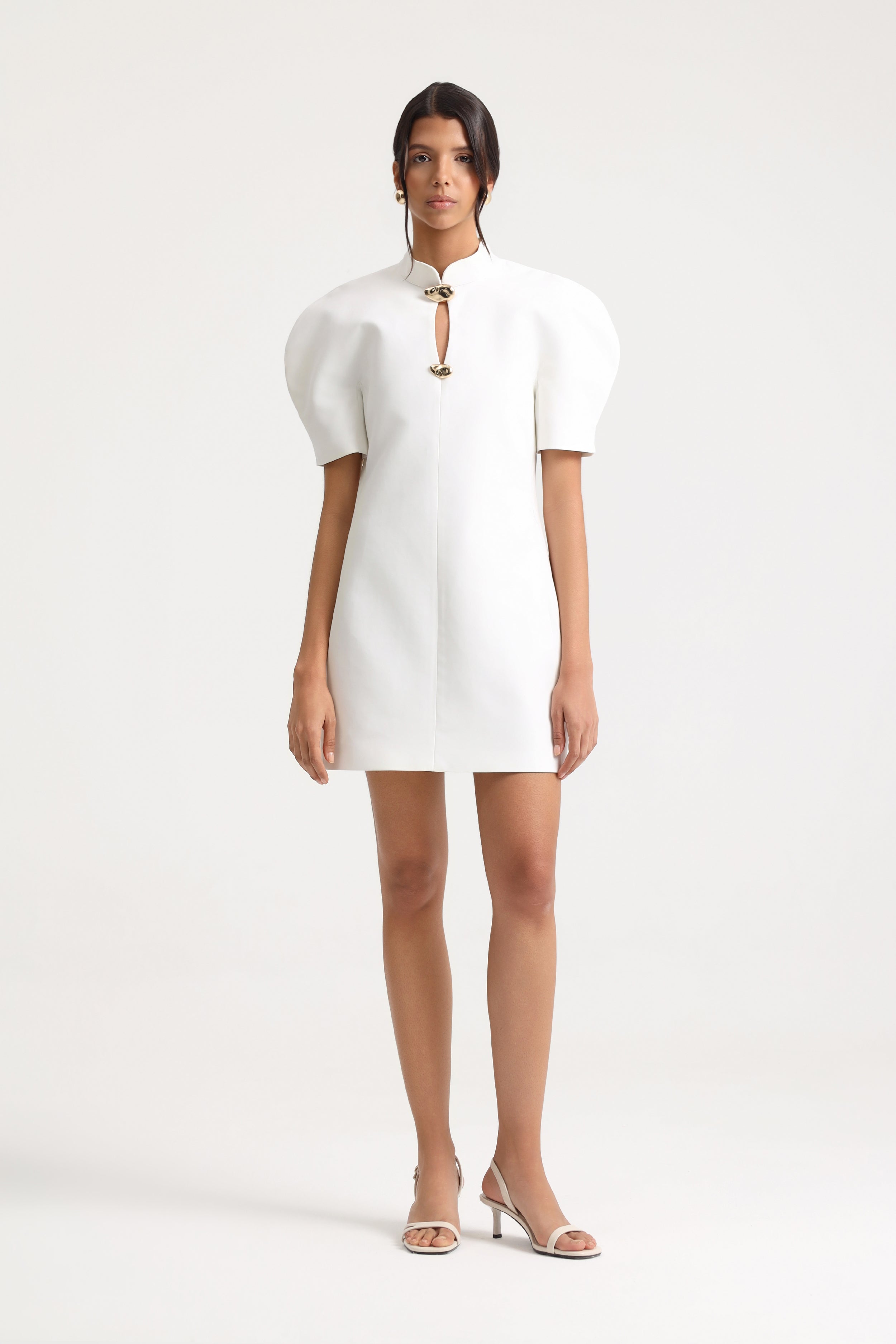 Valencia Balloon Sleeve Mini White Dress
