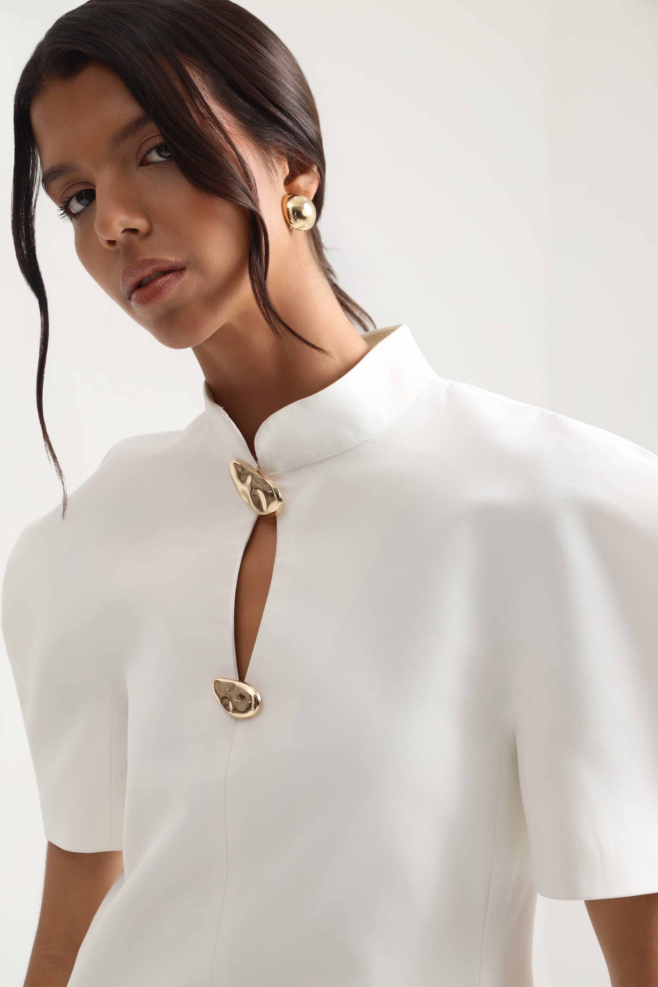 Valencia Balloon Sleeve Mini White Dress