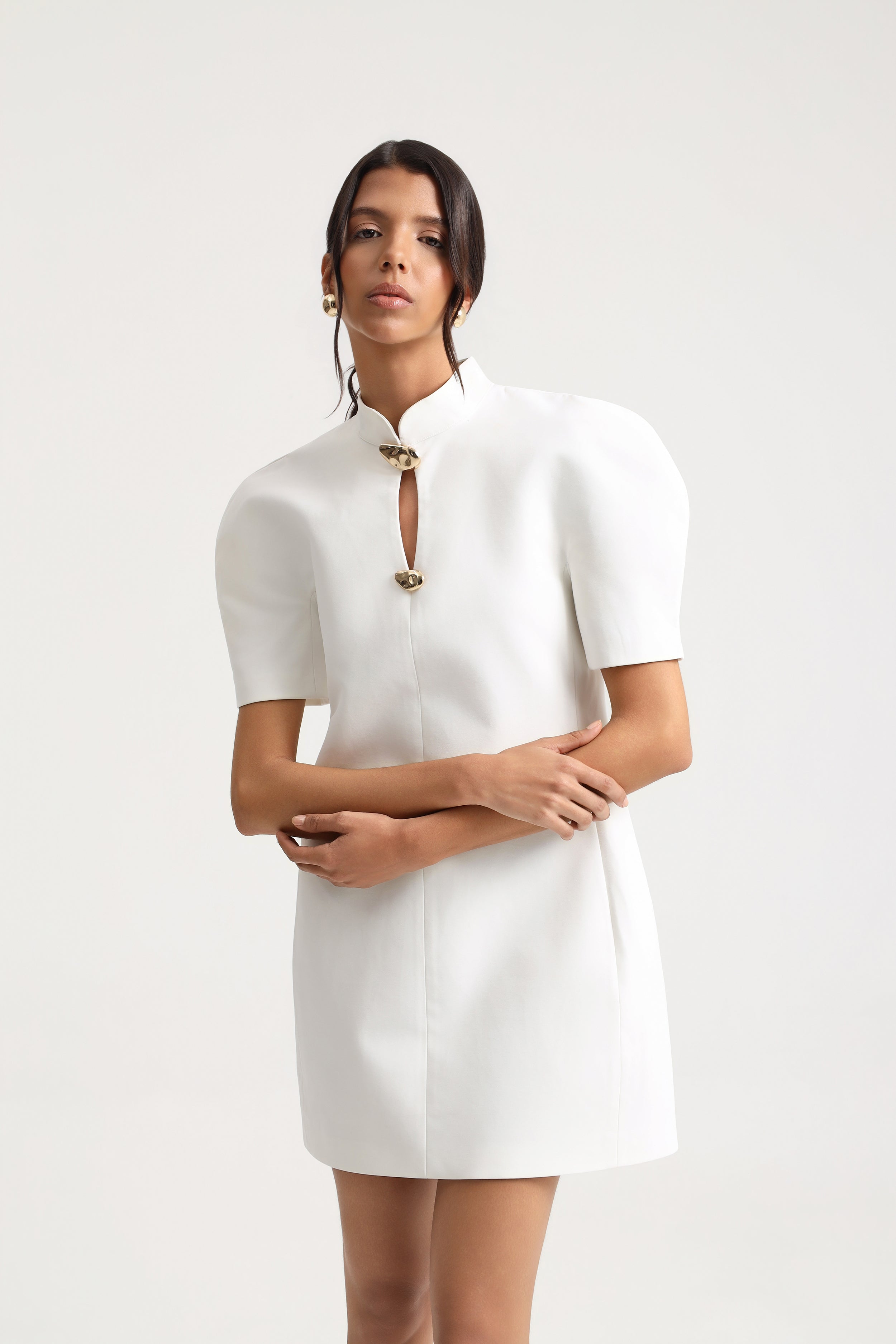 Valencia Balloon Sleeve Mini White Dress