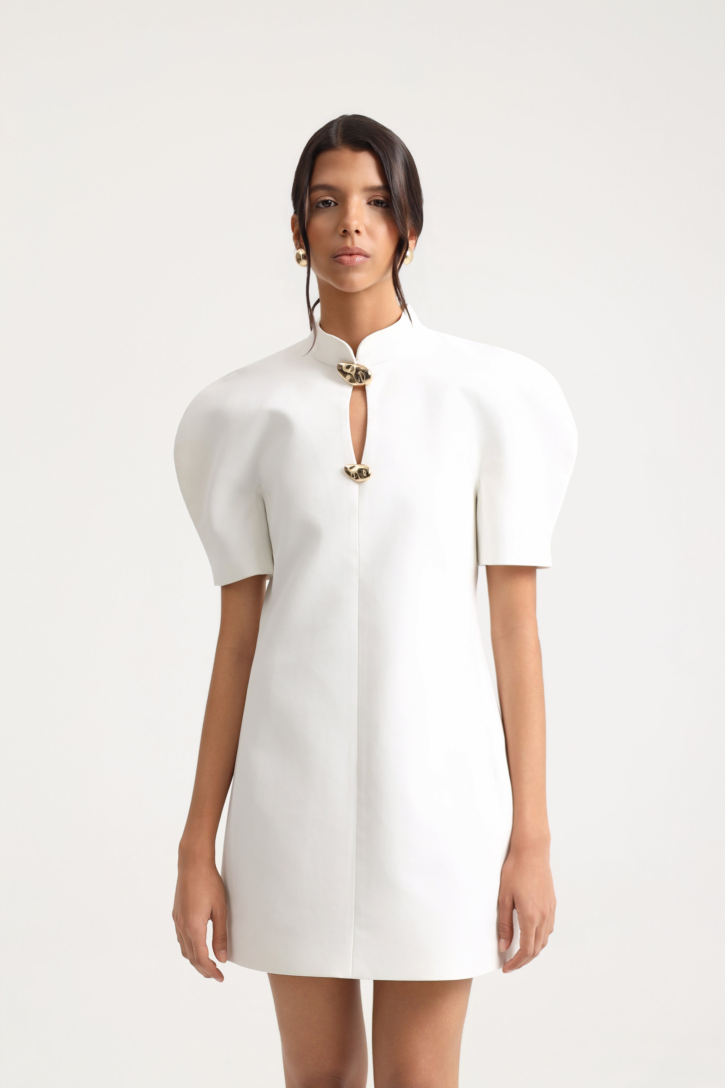 Valencia Balloon Sleeve Mini White Dress