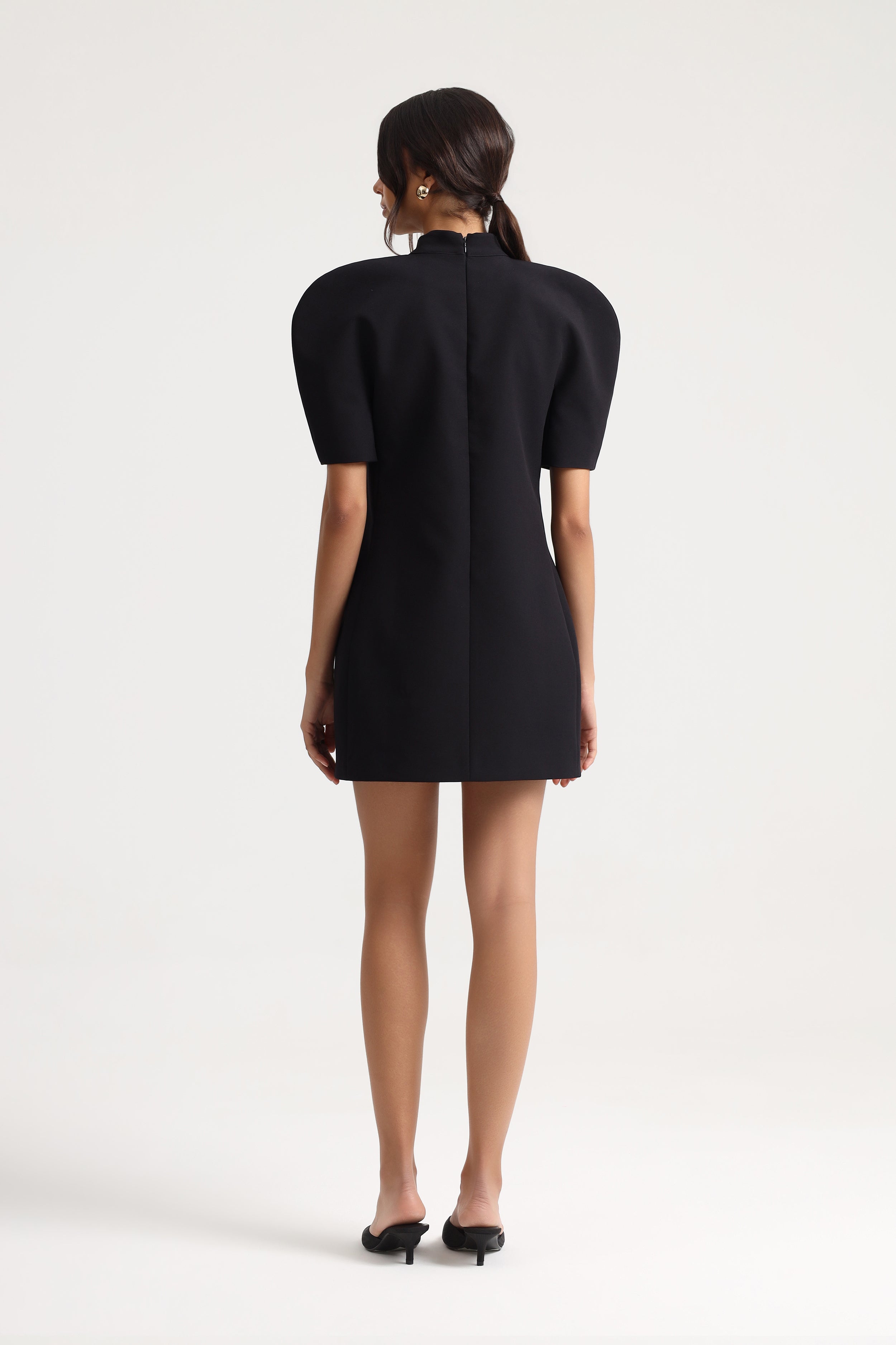 Valencia Balloon Sleeve Black Mini Dress