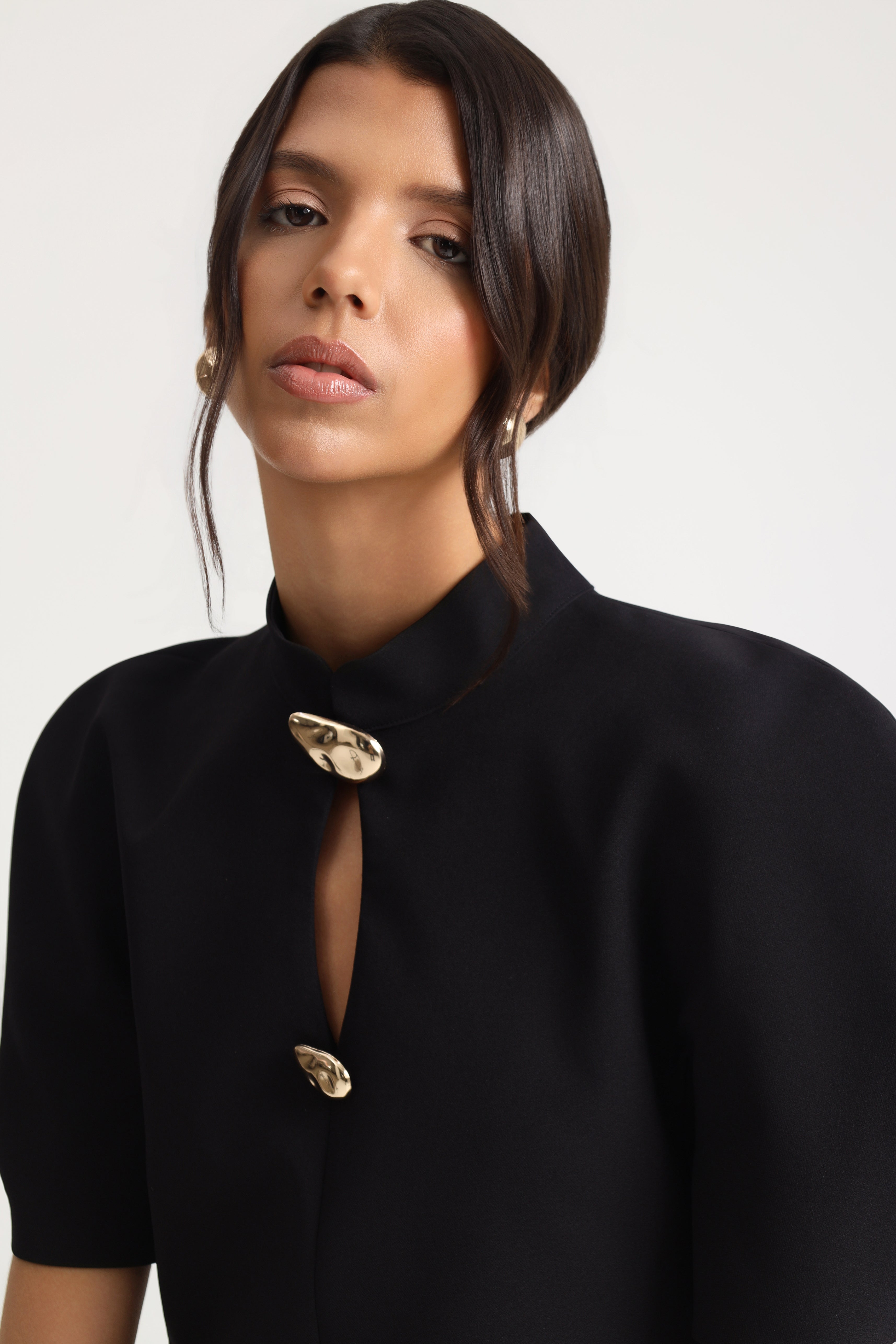 Valencia Balloon Sleeve Black Mini Dress