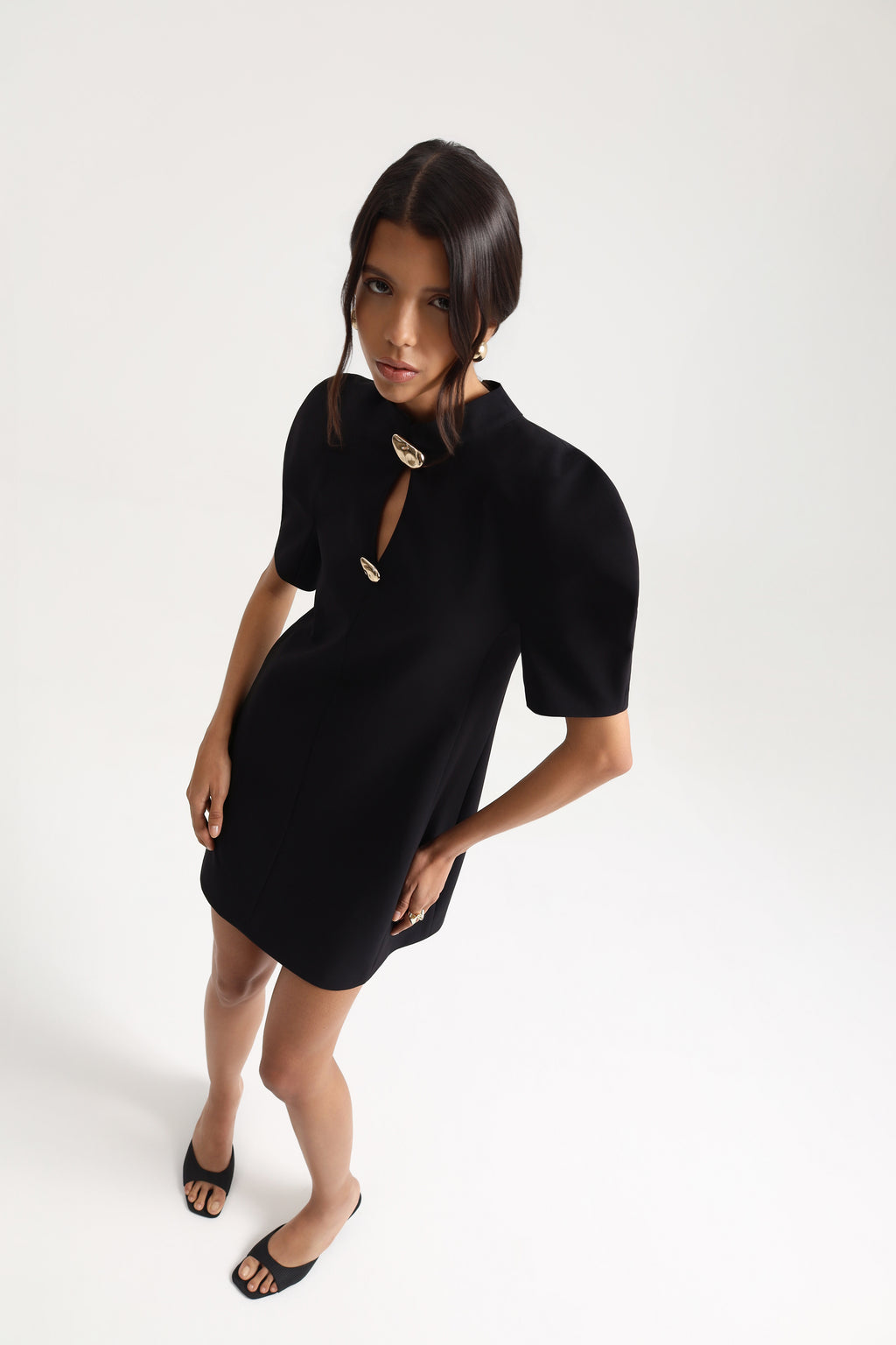 Valencia Balloon Sleeve Black Mini Dress