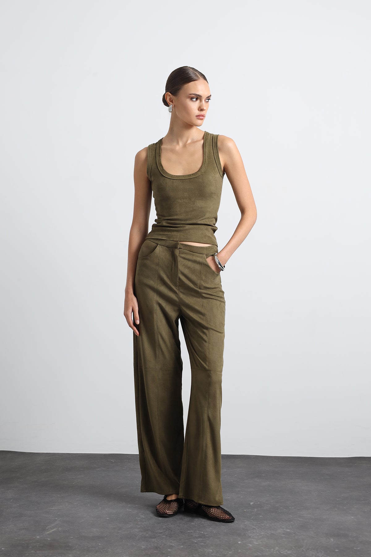 Olvenne Green Suede Pants