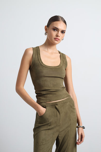 Olvenne Yeşil Süet Pantolon