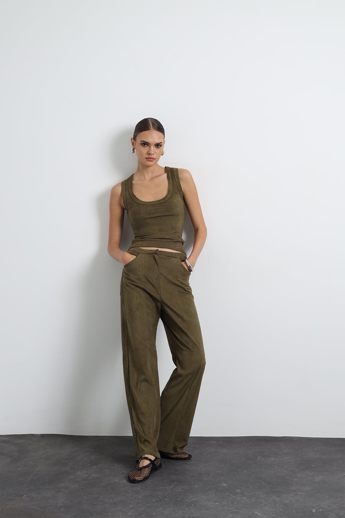 Olvenne Green Suede Pants