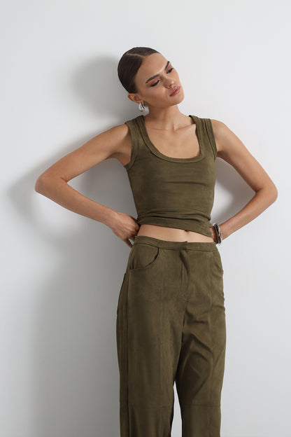 Olvenne Yeşil Süet Pantolon