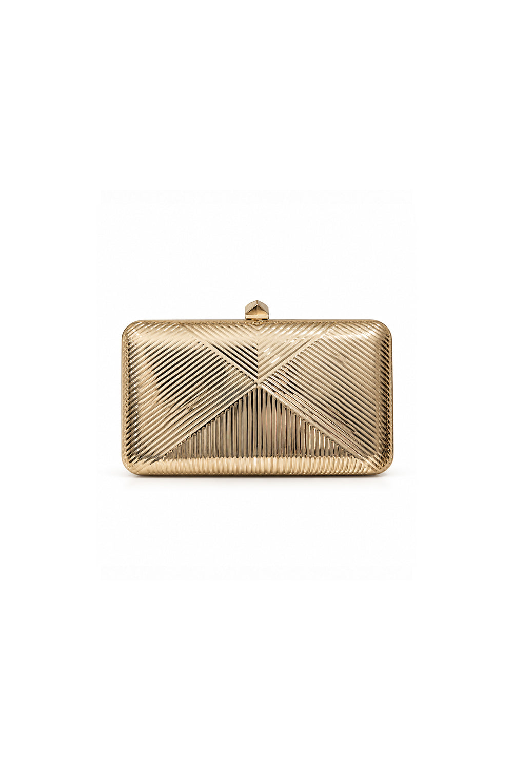 Zena Gold Geometric Detailed Metal Clutch Bag