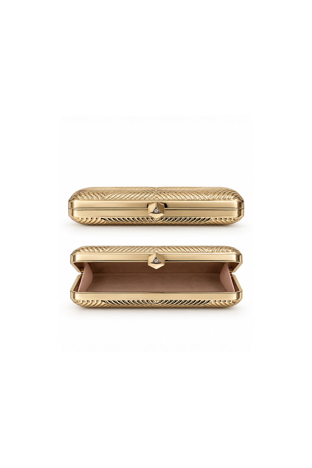 Zena Gold Geometric Detailed Metal Clutch Bag