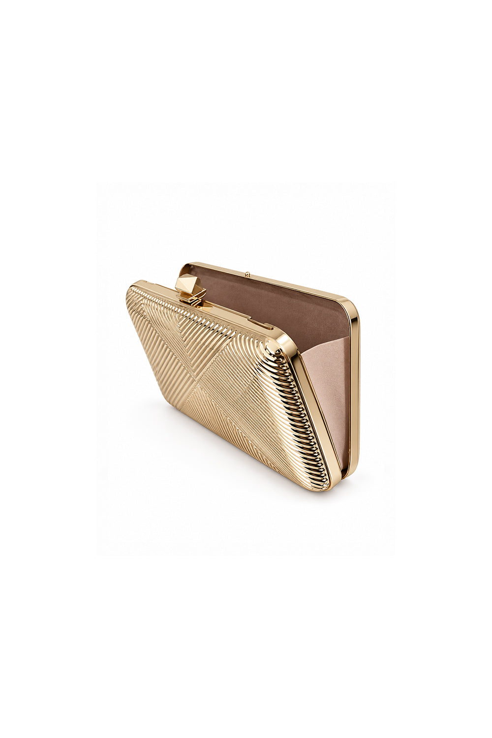Zena Gold Geometric Detailed Metal Clutch Bag