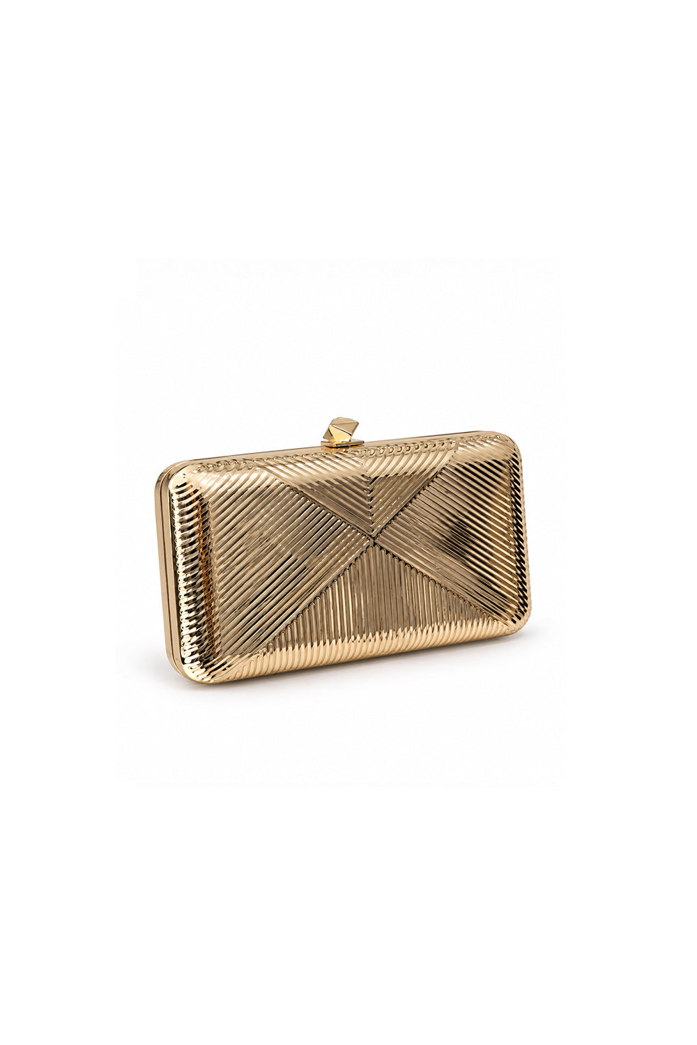 Zena Gold Geometric Detailed Metal Clutch Bag