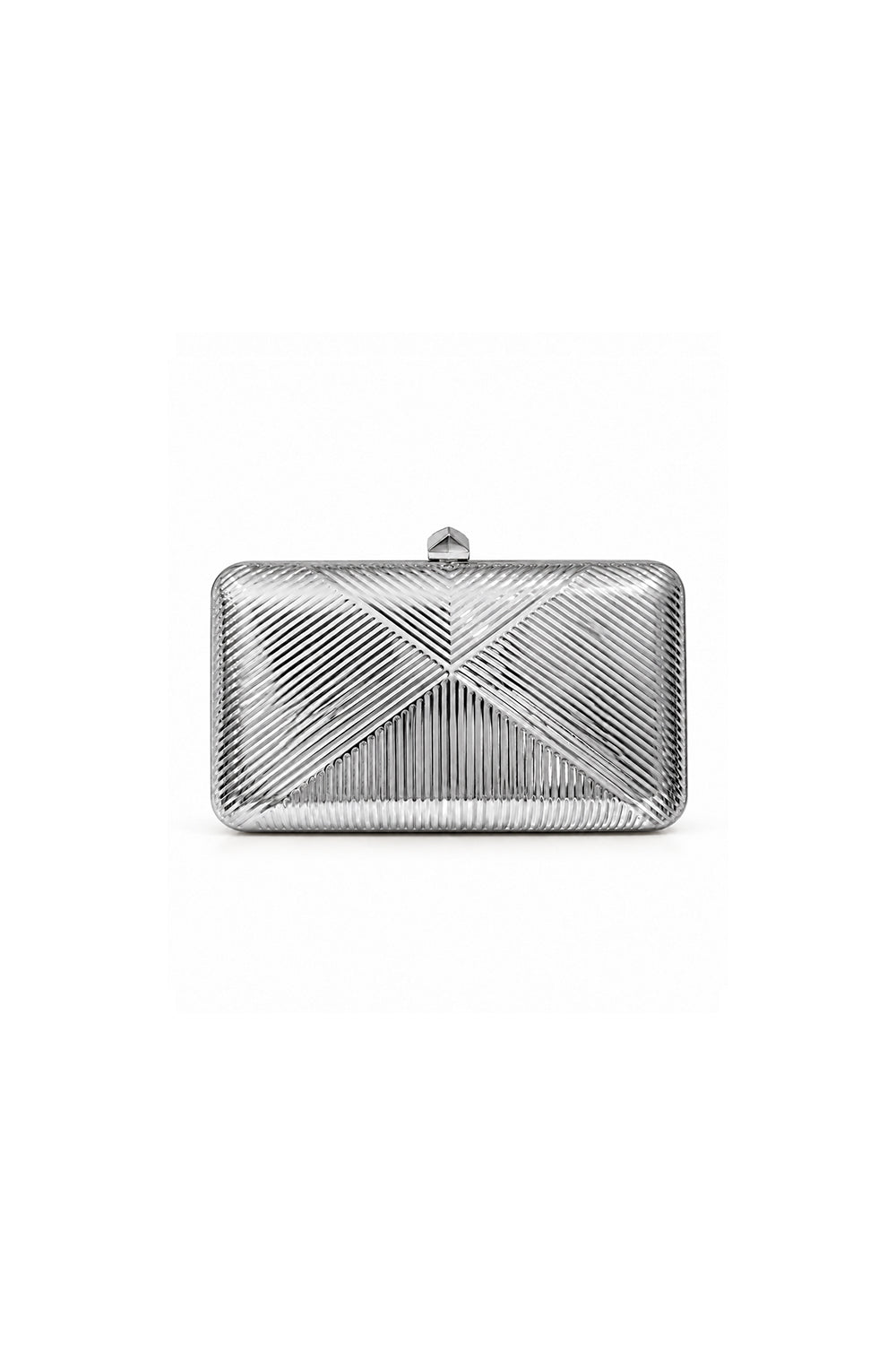 Zena Gümüş Renk Geometrik Detaylı Metal Clutch Çanta
