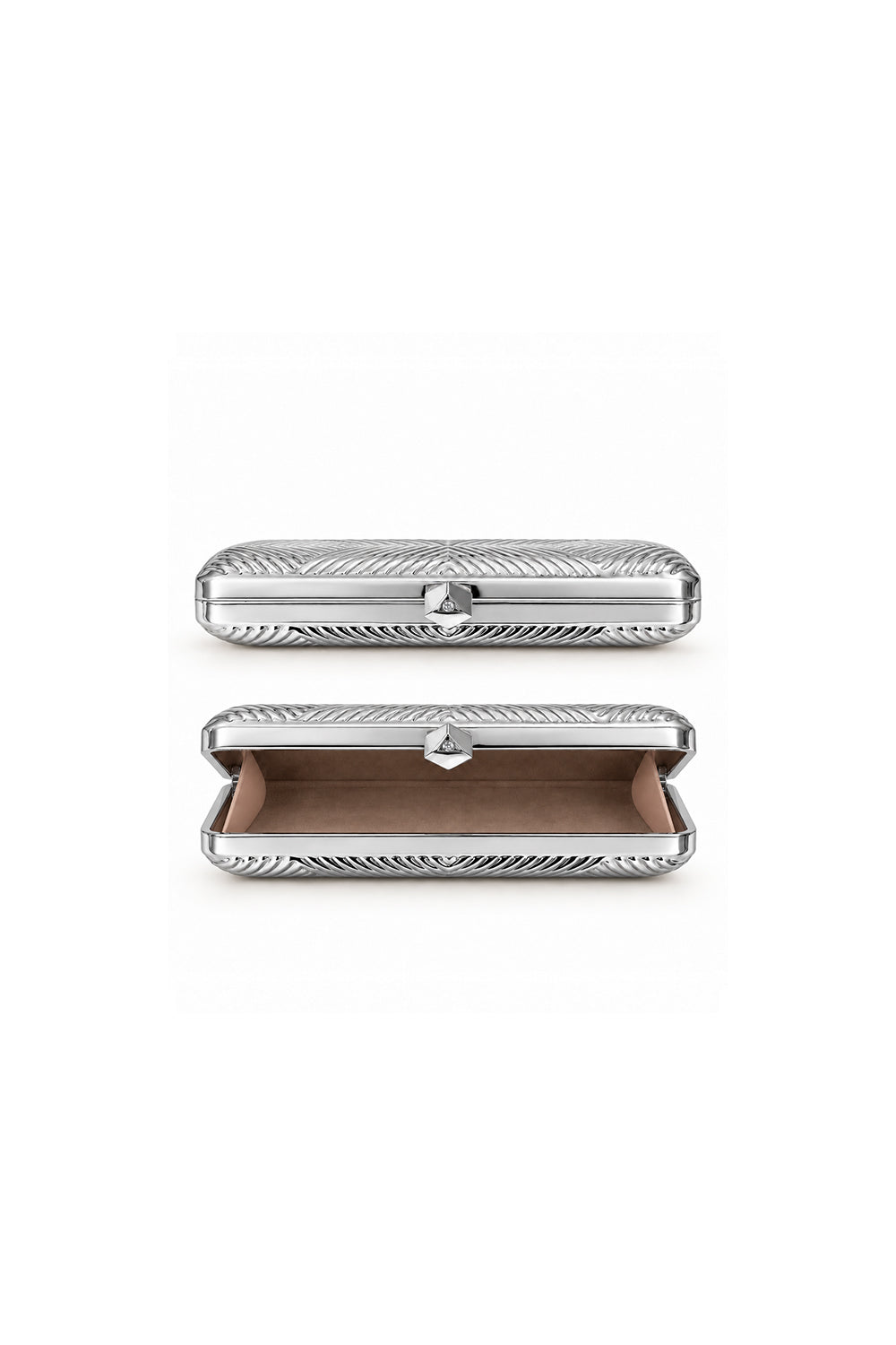 Zena Gümüş Renk Geometrik Detaylı Metal Clutch Çanta
