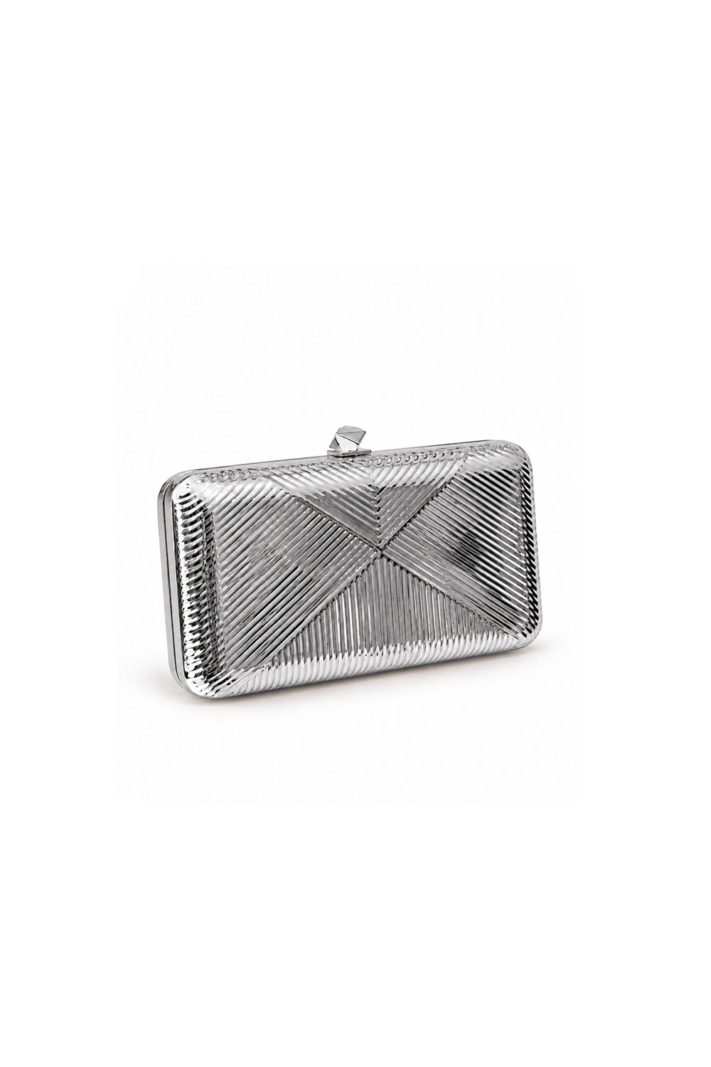 Zena Gümüş Renk Geometrik Detaylı Metal Clutch Çanta
